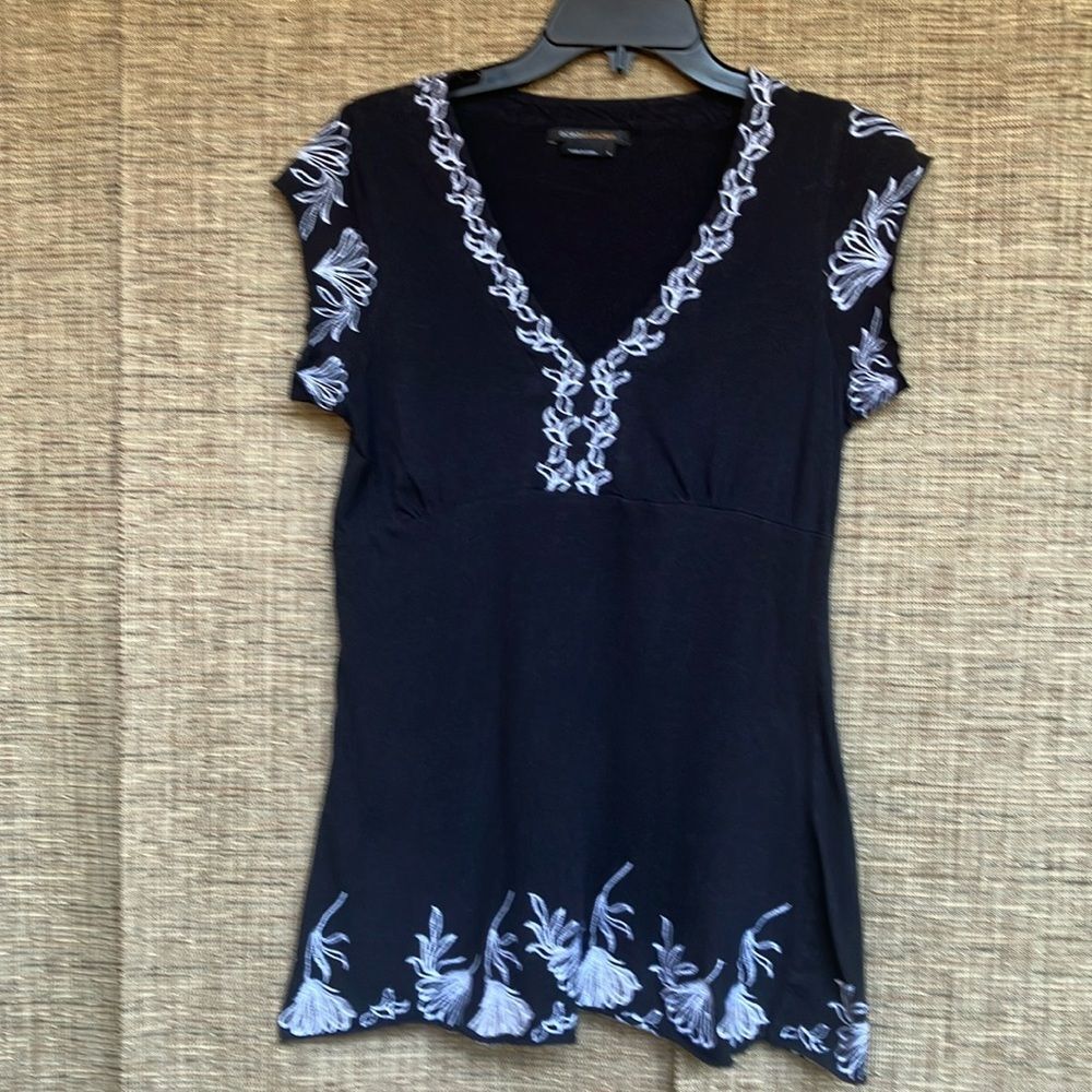 Black Floral Embroidered Women's Top